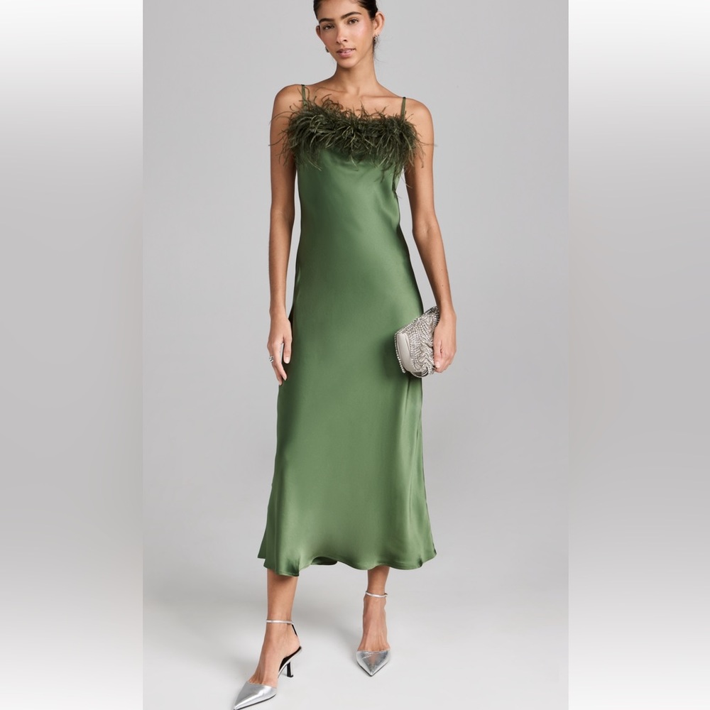 Sleeper Boheme feather satin dress